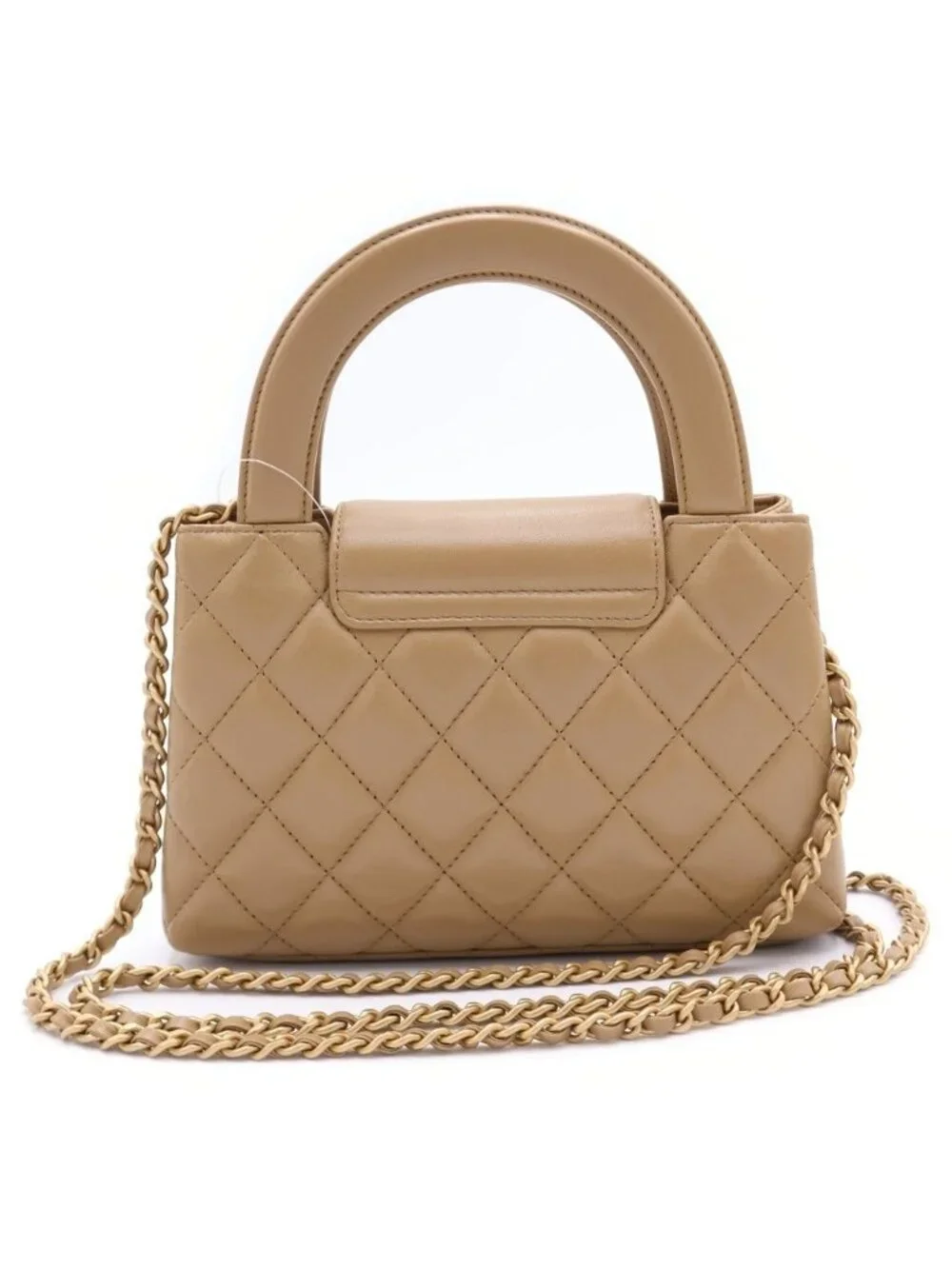 Chanel Quilted Mini Shopping Lambskin Gold Chain Shoulder Bag Plate Beige